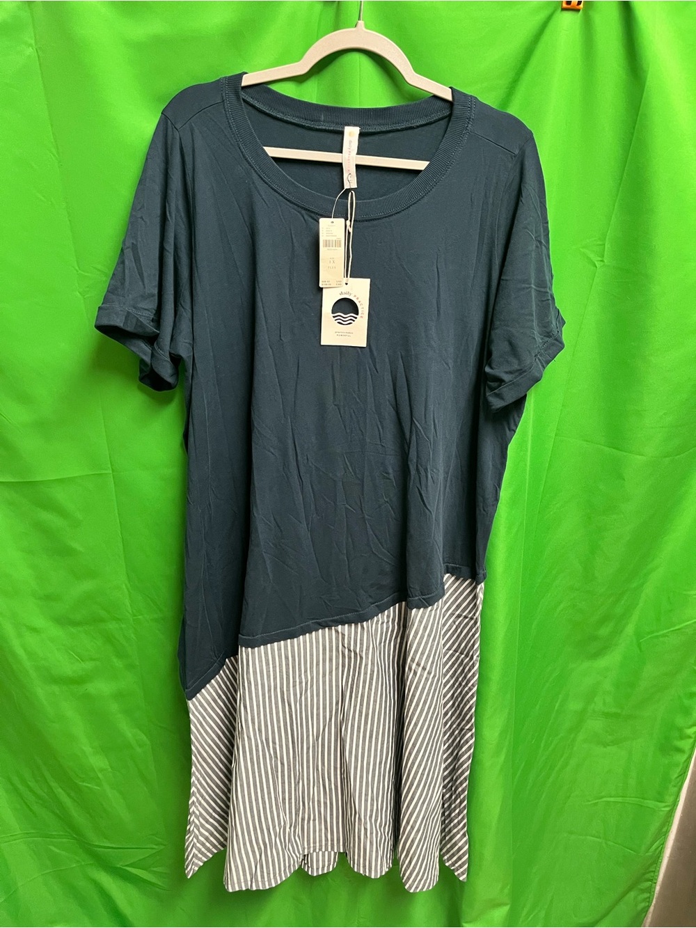 Anthropologie Navy Mixed-Material Short-Sleeve Tunic Dress